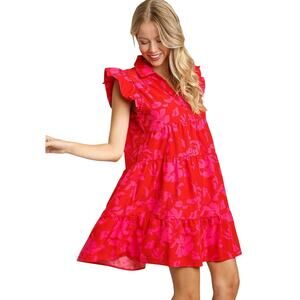 Umgee floral print ruffle cap sleeve tiered dress floral women's size 2xL